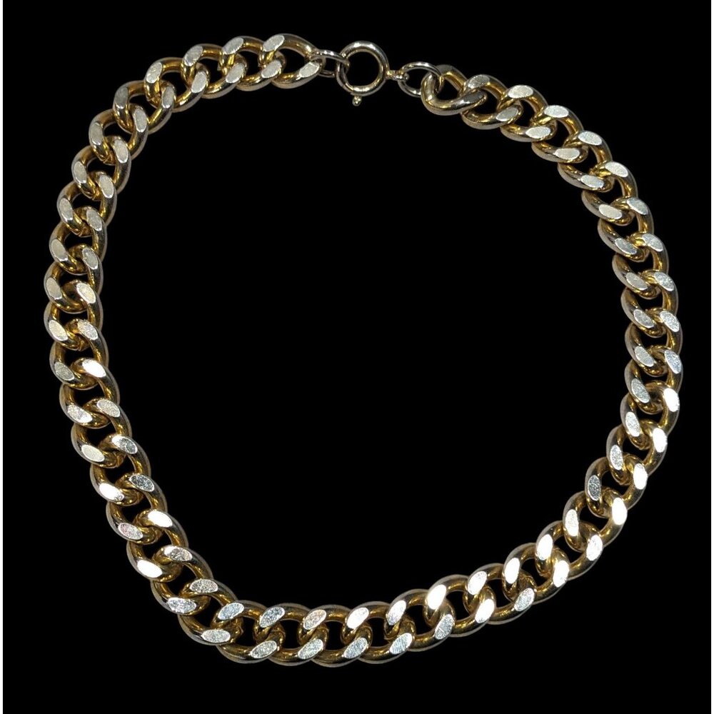 Classic Chunky Heavy Gold Tone Chain Necklace With Silver Tone Accents